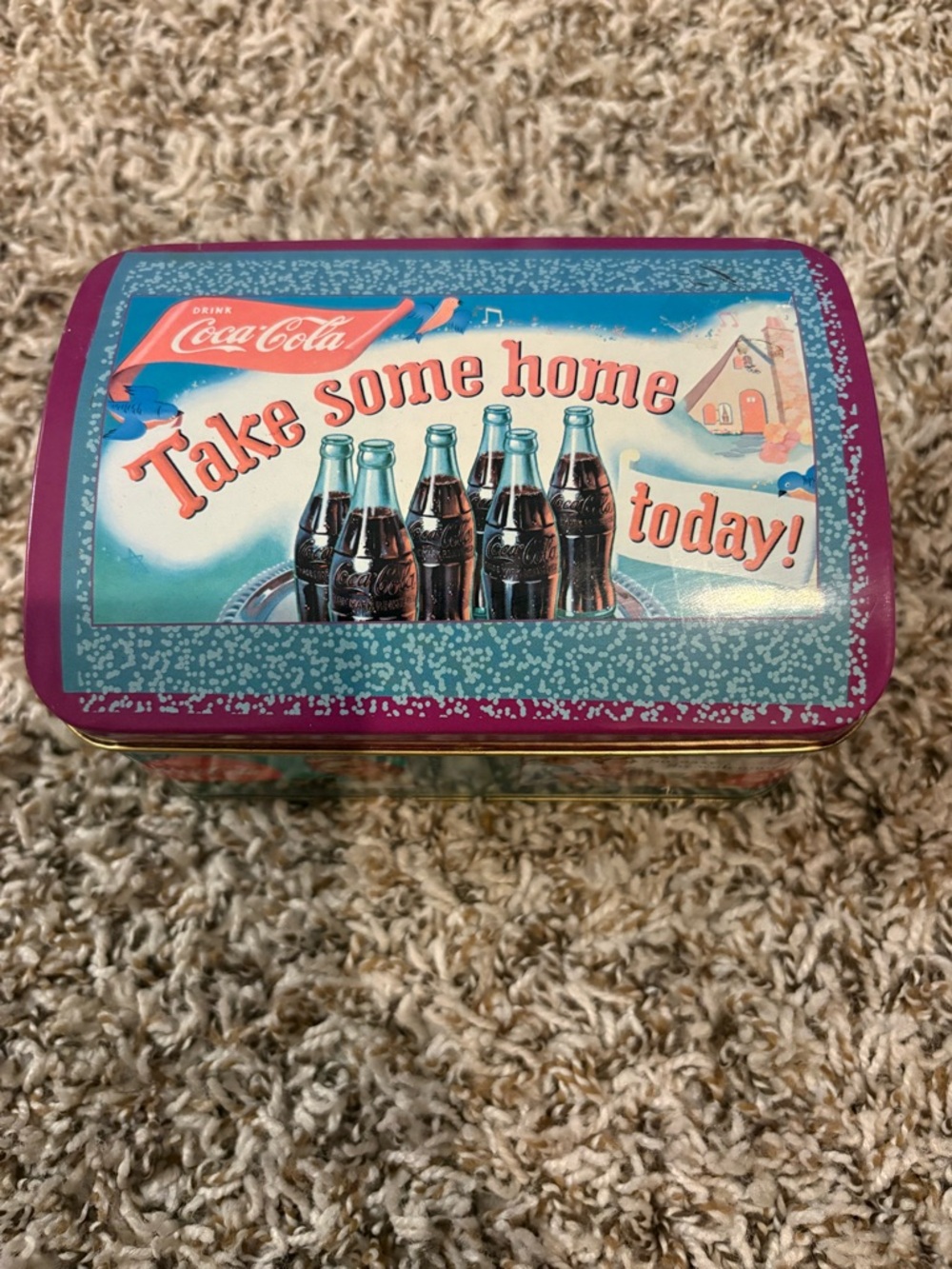 Coca Cola Vintage Style Purple & Teal Decorative Tin - 'Take Some Home Today'